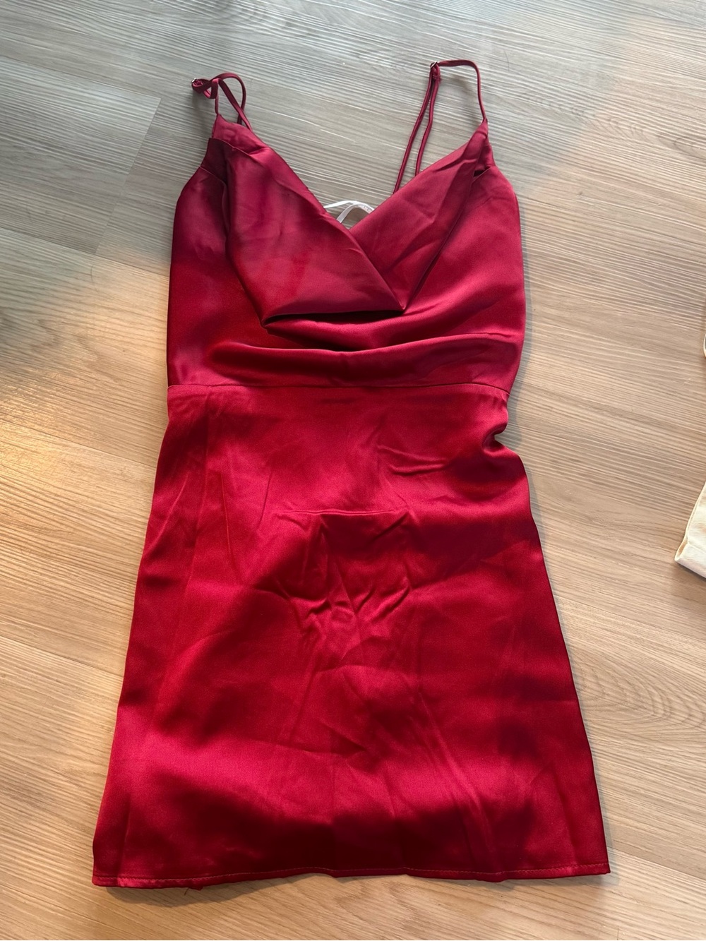 LuLus Red Satin Slip Dress with Cowl Neck